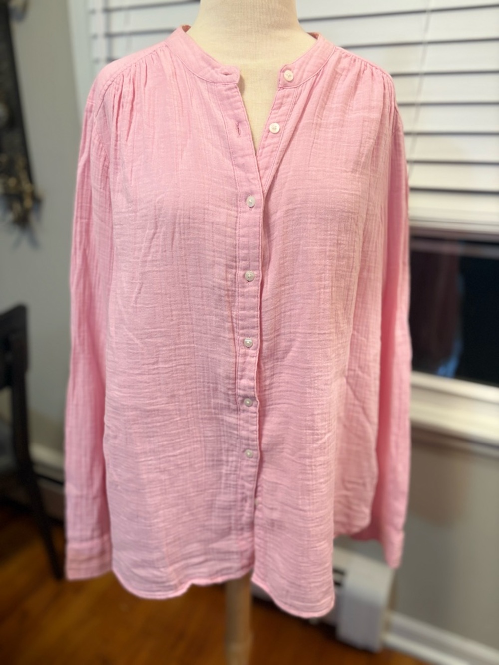 Gap Pink Cotton/Gauze Button-Down Mandarin Collar Tunic (*L TALL)